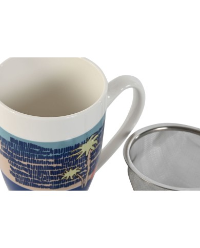 Tazza con Filtro per Infusioni Home ESPRIT Azzurro Verde Acciaio inossidabile Porcellana Tropicale 380 ml (3 Unità) Tazza con Filtro per Infusioni Home ESPRIT Azzurro Verde Acciaio inossidabile Porcellana Tropicale 380 ml (3 Unità)
