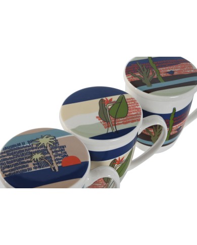 Tazza con Filtro per Infusioni Home ESPRIT Azzurro Verde Acciaio inossidabile Porcellana Tropicale 380 ml (3 Unità) Tazza con Filtro per Infusioni Home ESPRIT Azzurro Verde Acciaio inossidabile Porcellana Tropicale 380 ml (3 Unità)