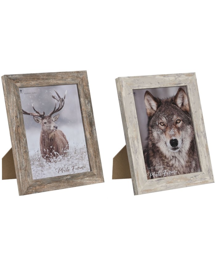 Cornice Portafoto Home ESPRIT Bianco Naturale Cristallo polistirene Scandinavo 19,5 x 2 x 24,5 cm (2 Unità)