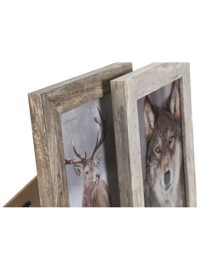 Cornice Portafoto Home ESPRIT Bianco Naturale Cristallo polistirene Scandinavo 19,5 x 2 x 24,5 cm (2 Unità)