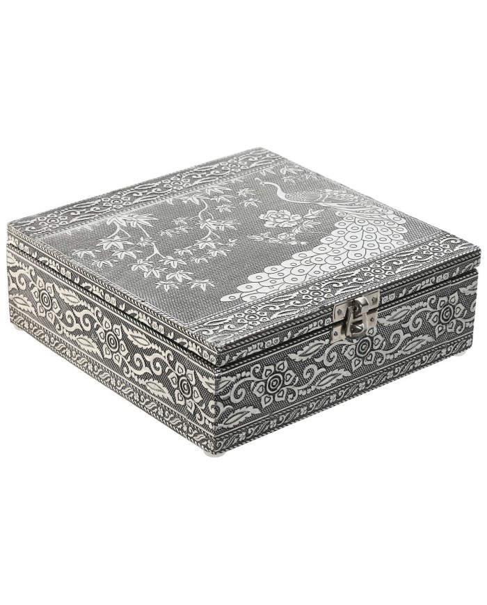 Scatola-Portagioie Home ESPRIT Verde Argentato Legno Alluminio 18 x 18 x 6 cm Scatola-Portagioie Home ESPRIT Verde Argentato Legno Alluminio 18 x 18 x 6 cm