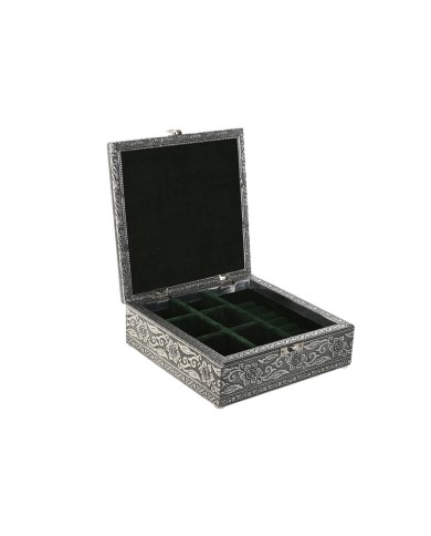 Scatola-Portagioie Home ESPRIT Verde Argentato Legno Alluminio 18 x 18 x 6 cm Scatola-Portagioie Home ESPRIT Verde Argentato Legno Alluminio 18 x 18 x 6 cm