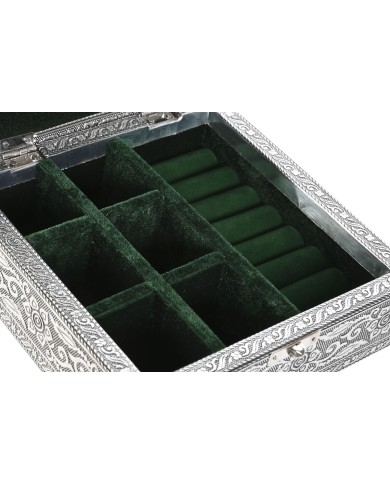 Scatola-Portagioie Home ESPRIT Verde Argentato Legno Alluminio 18 x 18 x 6 cm