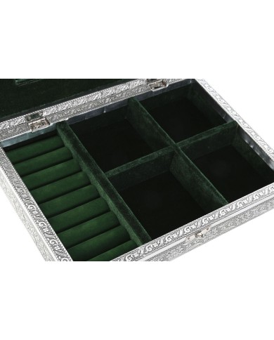 Scatola-Portagioie Home ESPRIT Verde Argentato Legno Alluminio 27,5 x 20 x 5,4 cm
