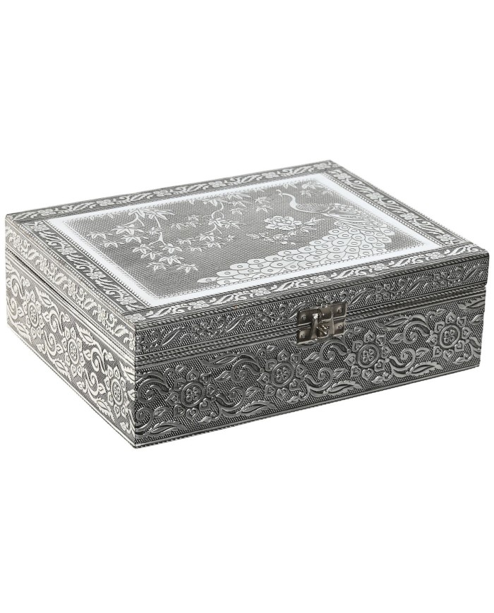 Scatola-Portagioie Home ESPRIT Verde Argentato Legno Alluminio 22,5 x 17,5 x 7,6 cm