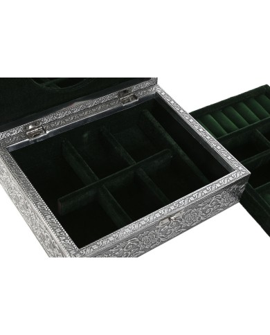 Scatola-Portagioie Home ESPRIT Verde Argentato Legno Alluminio 22,5 x 17,5 x 7,6 cm