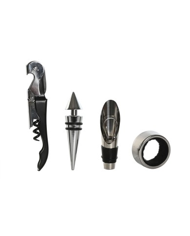 Set di Accessori per il Vino Home ESPRIT Nero Grigio Pelle 36 x 11 x 12 cm