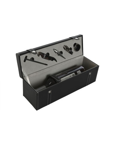 Set di Accessori per il Vino Home ESPRIT Nero Grigio Pelle 36 x 11 x 12 cm