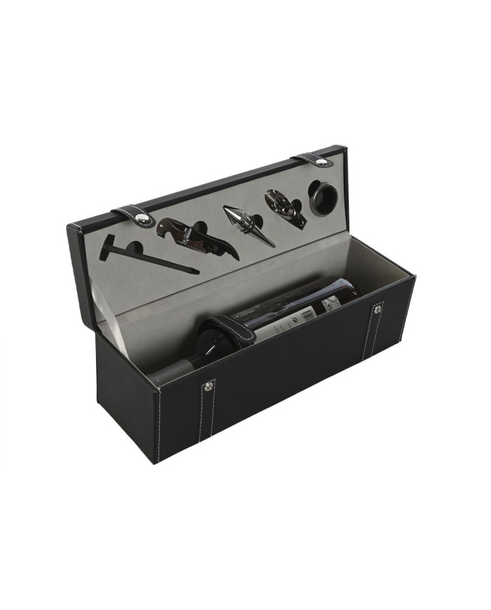 Set di Accessori per il Vino Home ESPRIT Nero Grigio Pelle 36 x 11 x 12 cm Set di Accessori per il Vino Home ESPRIT Nero Grigio Pelle 36 x 11 x 12 cm