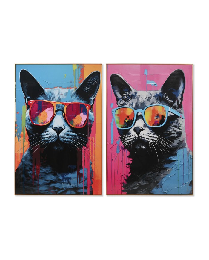 Quadro Home ESPRIT Moderno Gatto 80 x 3 x 120 cm (2 Unità)