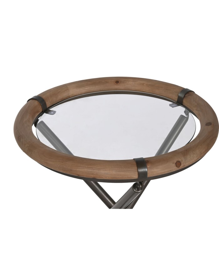 Set di 2 tavoli Home ESPRIT Nero Naturale Cristallo Abete 65 x 65 x 66 cm