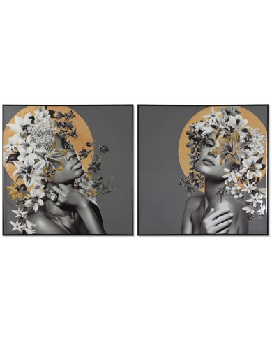 Quadro Home ESPRIT Fiori Moderno 100 x 3,5 x 100 cm (2 Unità)