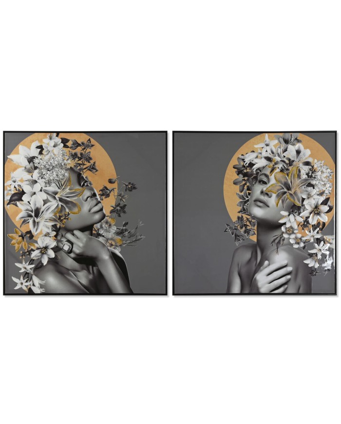 Quadro Home ESPRIT Fiori Moderno 100 x 3,5 x 100 cm (2 Unità) Quadro Home ESPRIT Fiori Moderno 100 x 3,5 x 100 cm (2 Unità)