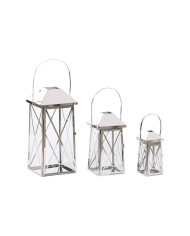 Lanterna Home ESPRIT Argentato Cristallo Acciaio Cromato 20 x 20 x 48 cm (3 Pezzi)