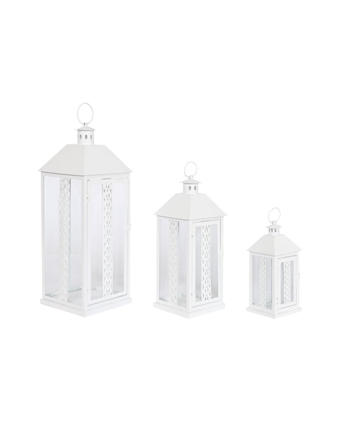 Lanterna Home ESPRIT Bianco Cristallo Ferro Shabby Chic 20 x 20 x 55 cm (3 Pezzi)