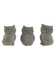 Statua Decorativa Home ESPRIT Grigio Gufo Finitura invecchiata 10 x 9 x 14 cm (3 Unità)