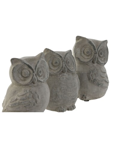 Statua Decorativa Home ESPRIT Grigio Gufo Finitura invecchiata 10 x 9 x 14 cm (3 Unità)