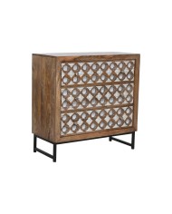 Cassettiera Home ESPRIT Marrone Nero Argentato Legno di mango Specchio Indiano 45 x 35 x 105 cm