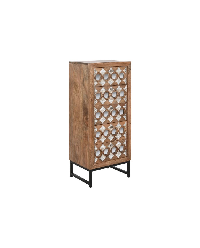Cassettiera Home ESPRIT Marrone Nero Argentato Legno di mango Specchio Indiano 45 x 35 x 105 cm