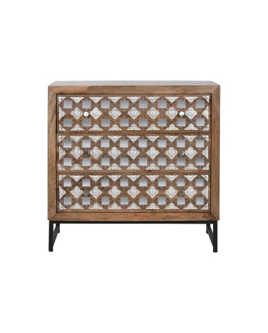 Cassettiera Home ESPRIT Marrone Nero Argentato Legno di mango Specchio Indiano 80 x 38 x 80 cm Cassettiera Home ESPRIT Marrone Nero Argentato Legno di mango Specchio Indiano 80 x 38 x 80 cm