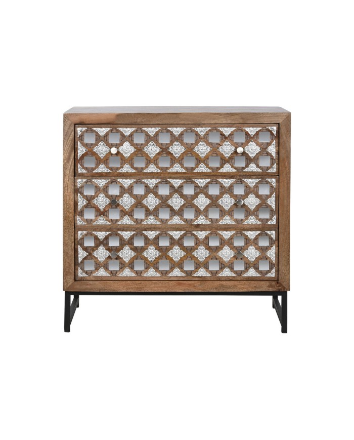 Cassettiera Home ESPRIT Marrone Nero Argentato Legno di mango Specchio Indiano 80 x 38 x 80 cm