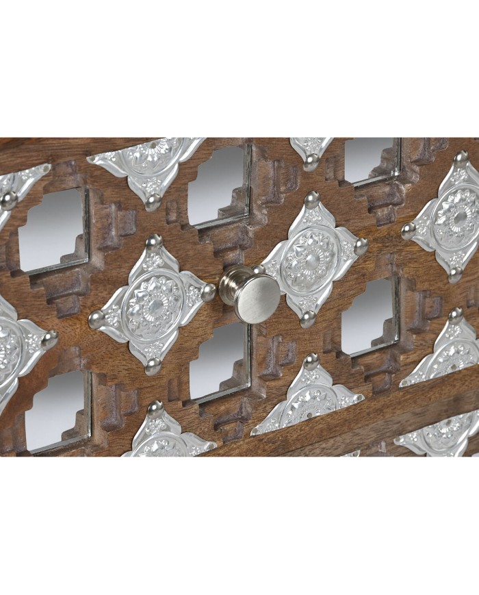 Cassettiera Home ESPRIT Marrone Nero Argentato Legno di mango Specchio Indiano 80 x 38 x 80 cm