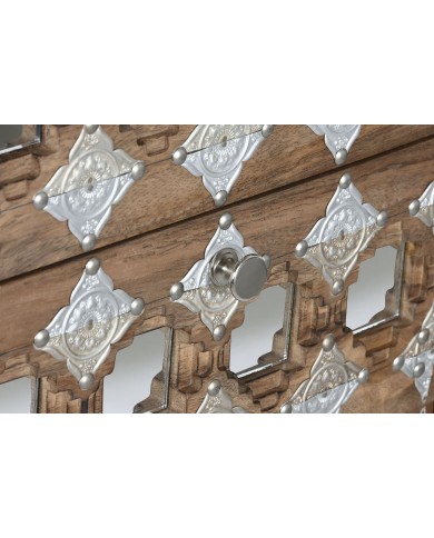 Cassettiera Home ESPRIT Marrone Nero Argentato Legno di mango Specchio Indiano 45 x 35 x 105 cm