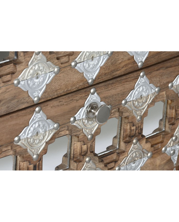 Cassettiera Home ESPRIT Marrone Nero Argentato Legno di mango Specchio Indiano 45 x 35 x 105 cm