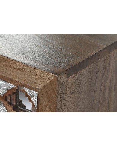 Cassettiera Home ESPRIT Marrone Nero Argentato Legno di mango Specchio Indiano 80 x 38 x 80 cm