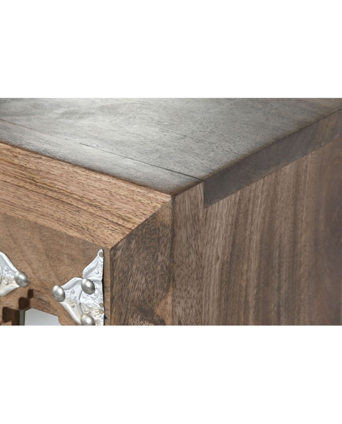 Cassettiera Home ESPRIT Marrone Nero Argentato Legno di mango Specchio Indiano 45 x 35 x 105 cm