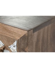 Cassettiera Home ESPRIT Marrone Nero Argentato Legno di mango Specchio Indiano 45 x 35 x 105 cm