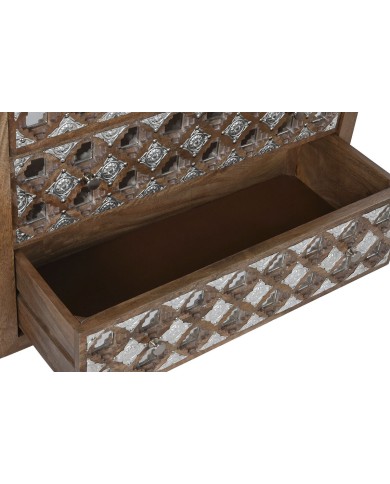 Cassettiera Home ESPRIT Marrone Nero Argentato Legno di mango Specchio Indiano 80 x 38 x 80 cm