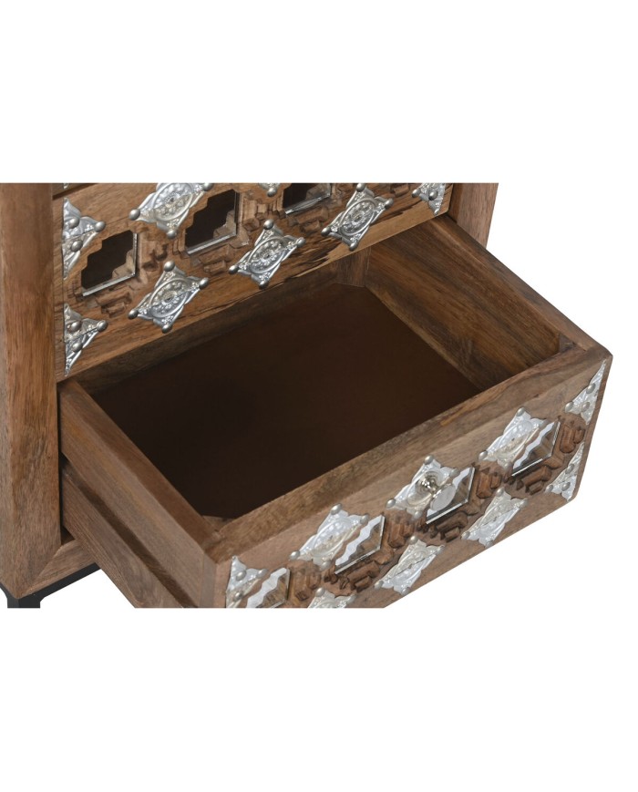 Cassettiera Home ESPRIT Marrone Nero Argentato Legno di mango Specchio Indiano 45 x 35 x 105 cm