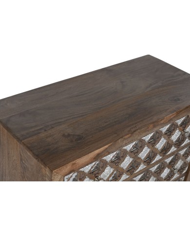 Cassettiera Home ESPRIT Marrone Nero Argentato Legno di mango Specchio Indiano 80 x 38 x 80 cm