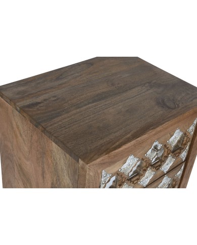 Cassettiera Home ESPRIT Marrone Nero Argentato Legno di mango Specchio Indiano 45 x 35 x 105 cm