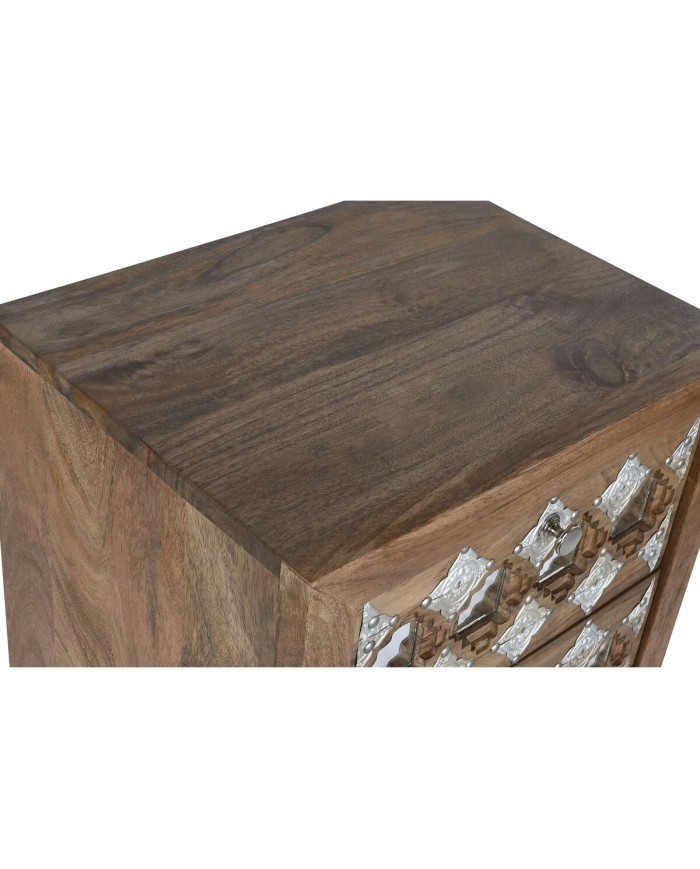 Cassettiera Home ESPRIT Marrone Nero Argentato Legno di mango Specchio Indiano 45 x 35 x 105 cm