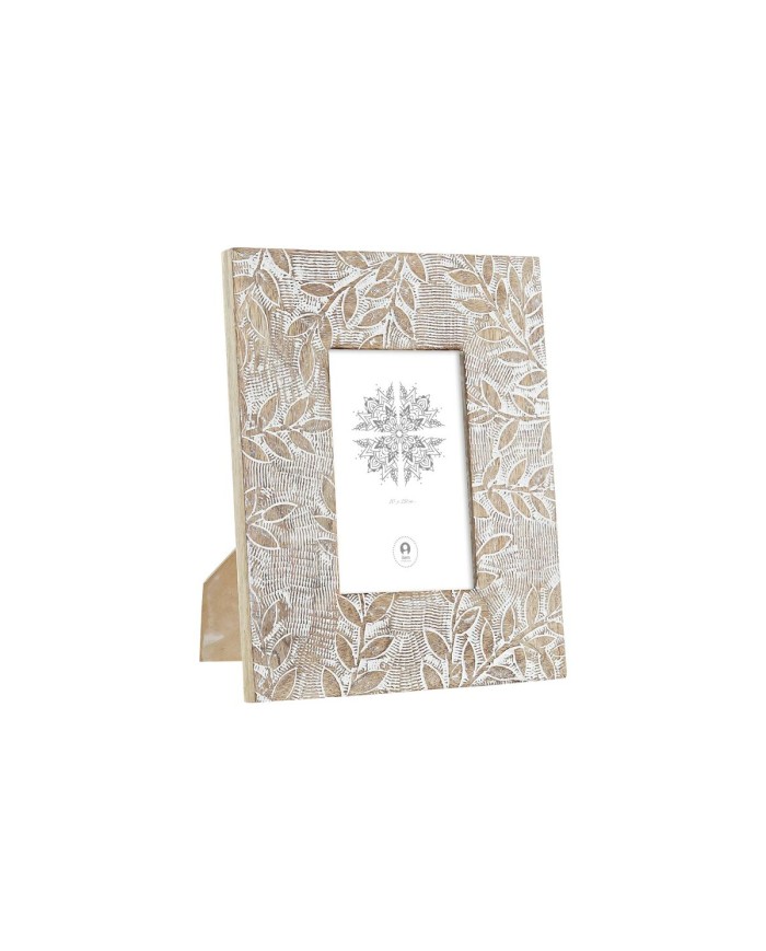 Cornice Portafoto DKD Home Decor Bianco Naturale Cristallo Legno di mango Indiano 20 x 1,3 x 25 cm