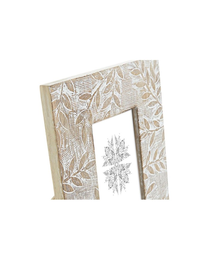 Cornice Portafoto DKD Home Decor Bianco Naturale Cristallo Legno di mango Indiano 20 x 1,3 x 25 cm