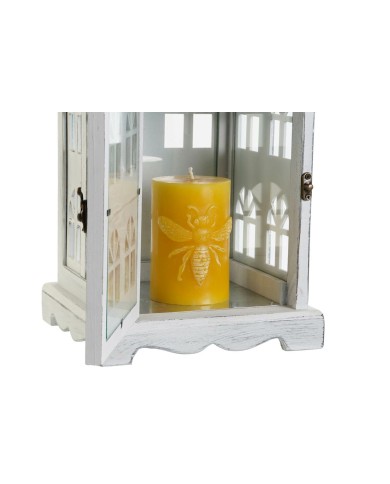 Lanterna DKD Home Decor Finitura invecchiata Bianco Grigio Legno Cristallo 19 x 19 x 42 cm