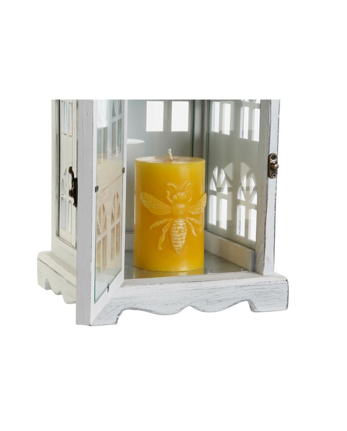 Lanterna DKD Home Decor Finitura invecchiata Bianco Grigio Legno Cristallo 19 x 19 x 42 cm