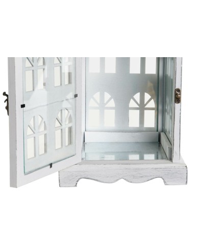 Lanterna DKD Home Decor Finitura invecchiata Bianco Grigio Legno Cristallo 19 x 19 x 42 cm