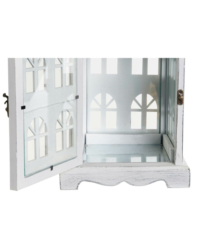 Lanterna DKD Home Decor Finitura invecchiata Bianco Grigio Legno Cristallo 19 x 19 x 42 cm