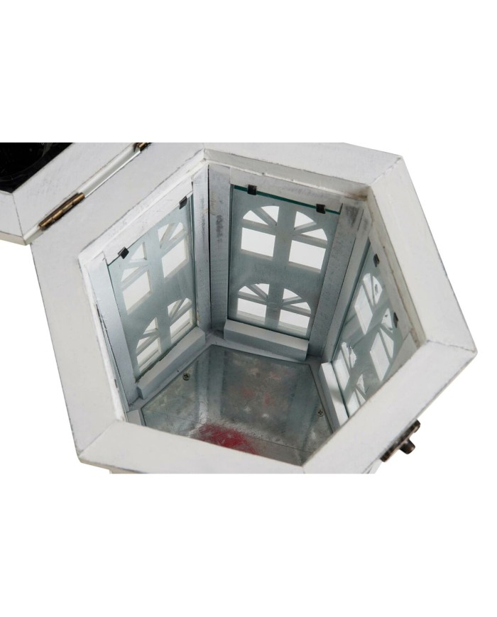 Lanterna DKD Home Decor Finitura invecchiata Bianco Grigio scuro Legno Cristallo 19 x 17 x 39 cm