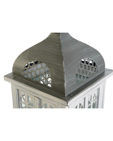 Lanterna DKD Home Decor Finitura invecchiata Bianco Grigio Legno Cristallo 19 x 19 x 42 cm