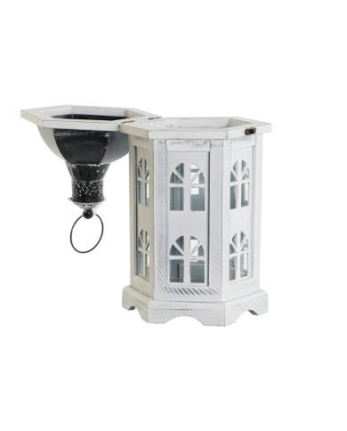 Lanterna DKD Home Decor Finitura invecchiata Bianco Grigio scuro Legno Cristallo 19 x 17 x 39 cm