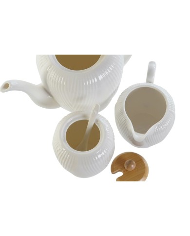 Teiera DKD Home Decor Bianco Naturale Bambù Porcellana Teiera DKD Home Decor Bianco Naturale Bambù Porcellana