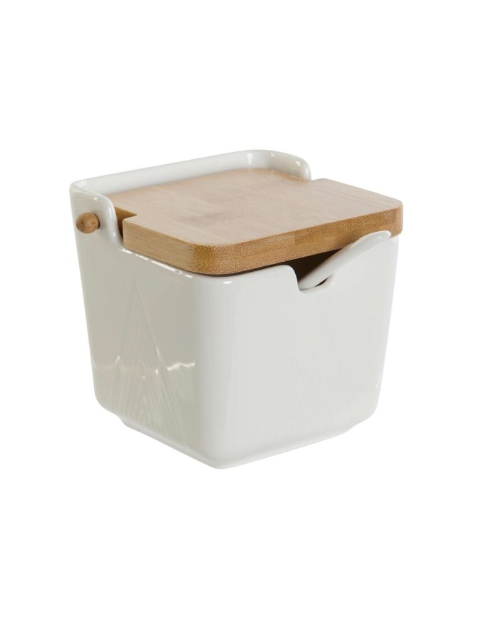 Portazucchero DKD Home Decor Bianco Naturale Bambù Porcellana 10,5 x 9 x 9 cm