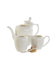 Teiera DKD Home Decor Bianco Naturale Bambù Porcellana