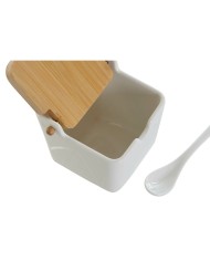 Portazucchero DKD Home Decor Bianco Naturale Bambù Porcellana 10,5 x 9 x 9 cm