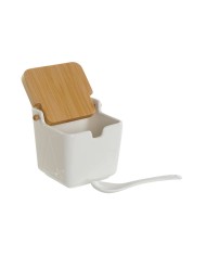 Portazucchero DKD Home Decor Bianco Naturale Bambù Porcellana 10,5 x 9 x 9 cm